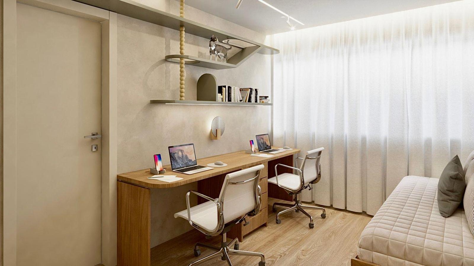 Home office para dois, com luz natural