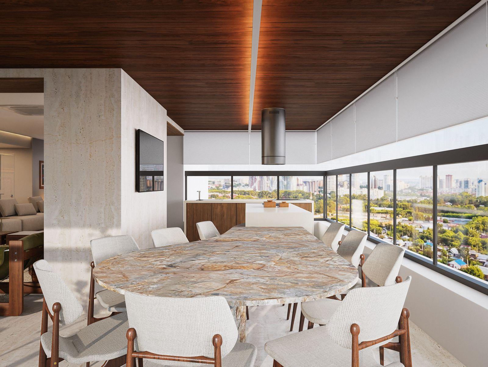 Sala de jantar com vista para a cidade